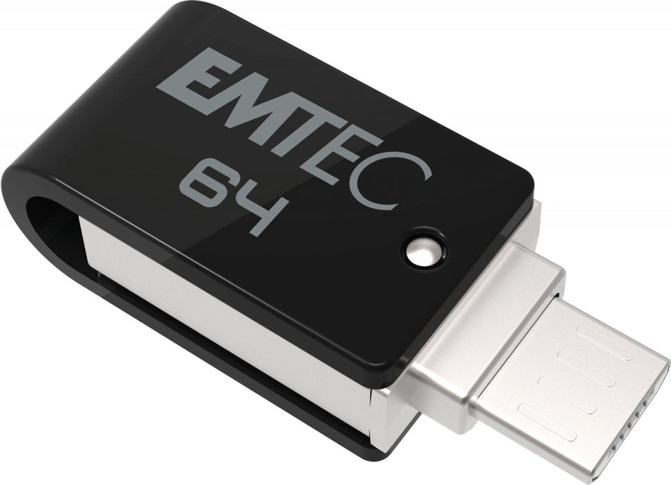 Emtec T260b Unidad Flash Usb 64 Gb Usb Type-A / Micro-Usb 2.0 Negro, Acero Inoxidable