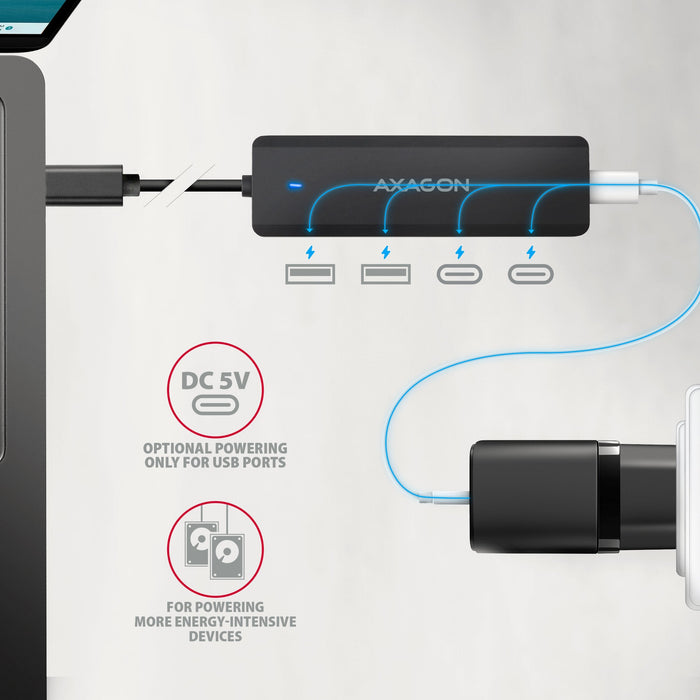 Hub 4-Portowy 5gbps 2x Usb-A 2x Usb-C , Usb-C Power In 19cm Kabel Hue-C2c