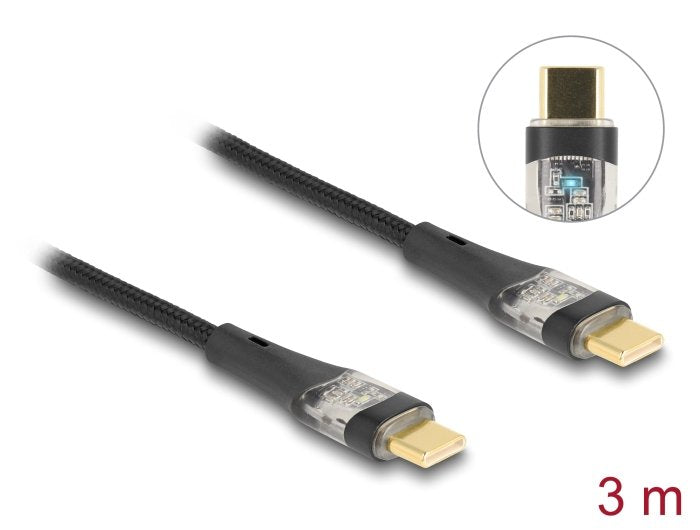 Delock 80765 Cable Usb 2.0 De Datos Y Carga Rápida Usb Type-C Macho A Macho Transparente Pd 3.0 100 W 3 M