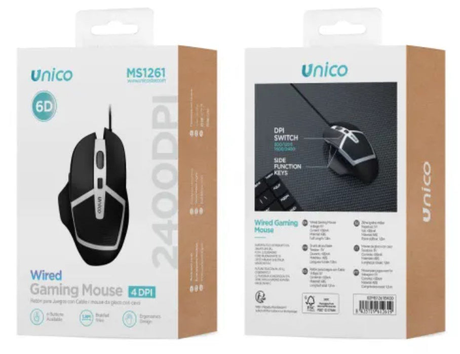 Raton Uni 6 Teclas Gaming Cable Usb(A)