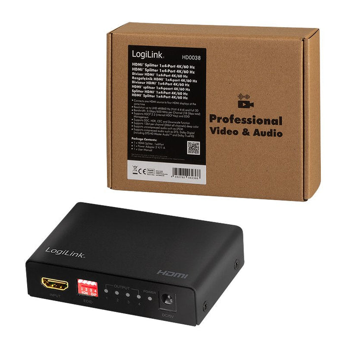 Divisor Hdmi Logilink 1x4 Puerto, 4k / 60hz, Reductor, Edid