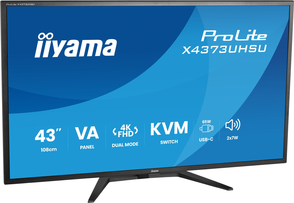 Iiyama Prolite X4373uhsu-B2 (108 Cm (42.5 Zoll), Negro (Matt), Ultrahd/4k, Va, Dual-Mode, Fb, Usb-Hub, Kvm) X4373uhsu-B2