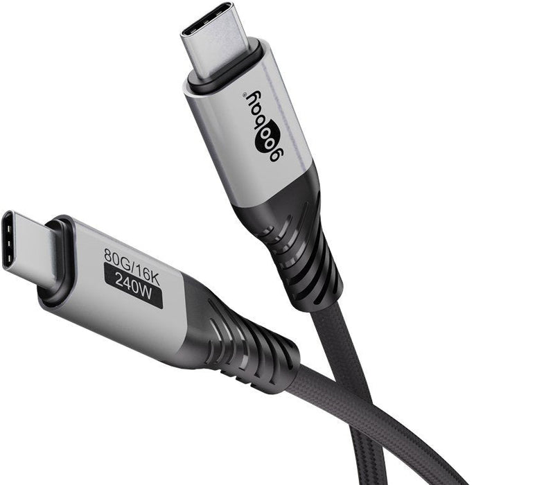 Cable De  1,50m Usb 4 G3x2 80gbps Pd240w Usb-C Macho A Usb-C Macho Negro Video 16k@60hz Datos Y Carga