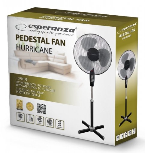 Ventilador De Pie Esperanza Hurricane Ehf001ke 50w 3 Velocidades Oscilación 40cm Negro / Gris