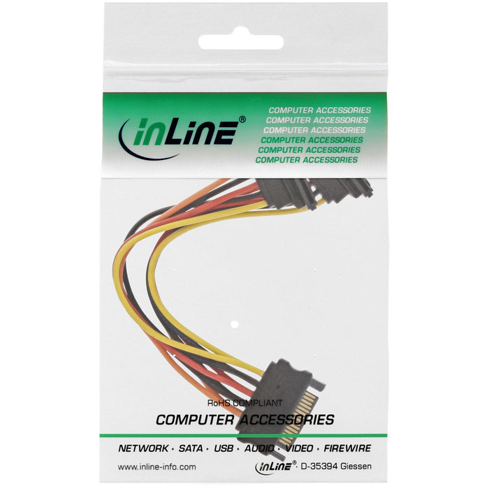 Inline Sata Power Y-Cable Conector Hembra Sata A 2 Conectores Sata Con Pestillos 0,3 M