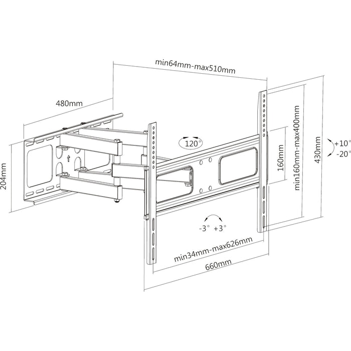 Soporte De Pared Inline Para Pantalla 94-178 Cm 37-70" Máx. 50 Kg