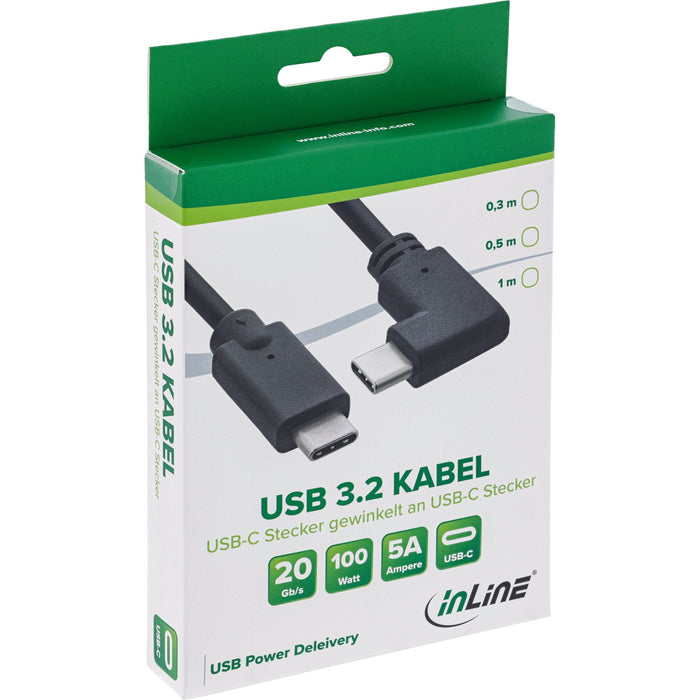 Cable Inline Usb 3.2 Gen.2, Usb Tipo C Macho/Macho En Ángulo, Negro, 1 M