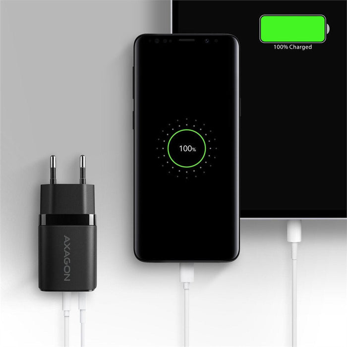 Acu-Pq33 Cargador De Red Gan 33w, 2x Port (Usb-C + Usb-A), Pd3.0/Pps/Qc4+, Negra