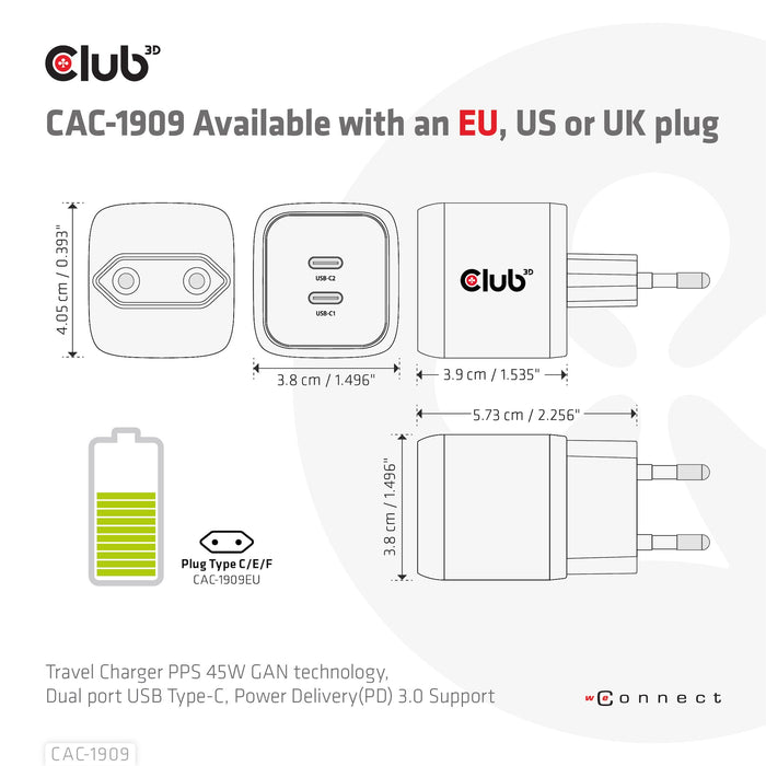 EAN 8719214472382 - CLUB3D CAC-1909EU cargador de dispositivo móvil Teléfono móvil, Portátil, Smartphone Negro Corriente alte imagen 4