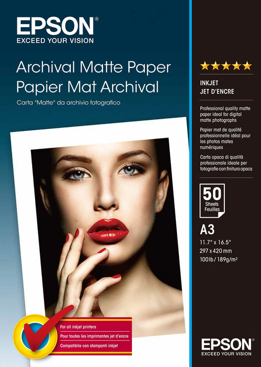 EAN 0010343830097 - Epson Archival, DIN A3, 189g/m² Blanco Mate imagen 1