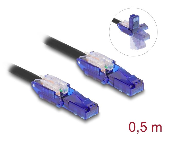Delock Rj45 Netzwerkcable Cat.6 Utp Mit 180° Winkelbaren Steckern Schwarz 0,5 M
