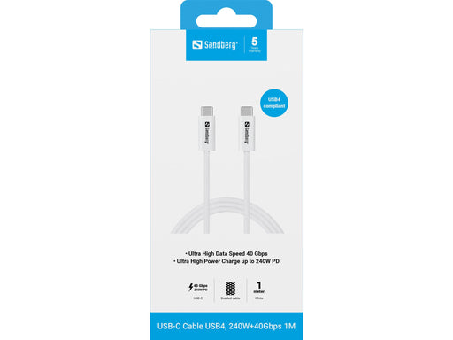 EAN 5705730136566 - Sandberg 136-56 cable USB USB4 Gen 3x2 1 m USB C 40 Gbit/s 240 W Blanco imagen 2