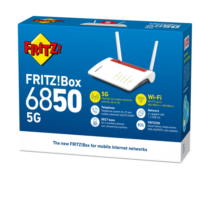 EAN 4023125029288 - Box 6850 5G router inalámbrico Gigabit Ethernet Doble banda (2,4 GHz / 5 GHz) Blanco imagen 3