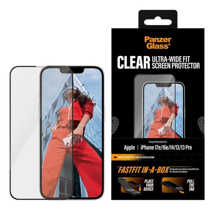Panzerglass Screen Protector Iphone 16e  14  13 13 Pro  Ultra-Wide Fit W. Fastfit In-A-Box
