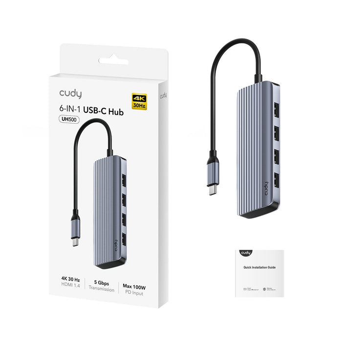 EAN 6971690793609 - Cudy UH500 hub de interfaz USB 3.2 Gen 1 (3.1 Gen 1) Type-C 5000 Mbit/s Gris, Plata imagen 4