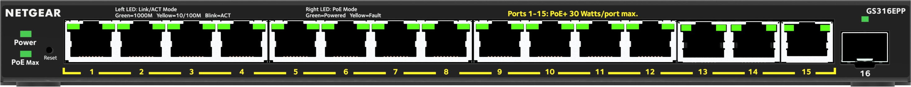 EAN 0606449154405 - NETGEAR 16-Port High-Power PoE+ Gigabit Ethernet Plus Switch (231W) with 1 SFP port (GS316EPP) Gestionado imagen 1