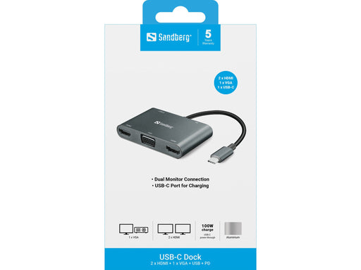 EAN 5705730136351 - Sandberg 136-35 base para portátil y replicador de puertos Alámbrico USB 3.2 Gen 1 (3.1 Gen 1) Type-C Gri imagen 2
