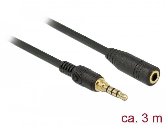 Delock Klinkenverlängerungscable 3,5 Mm 4 Pin Stecker Zu Buchse 3 M Schwarz