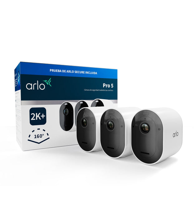 Arlo Pro 5 Spotlight, Cámara De Vigilancia Blanco/Negro, Pack De 3, Wifi, Foco, Resolución 2k Vmc4360p-200eus