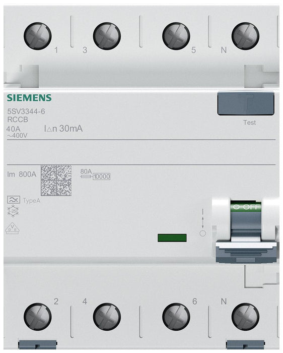 Siemens Indus.Sector Fi-Schutzschalter 5sv3344-6 40a,3+N,30ma,400v Sentron Fehlerstrom-Schutzschalte