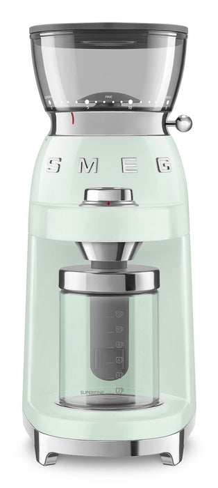 Molinillo De Café Smeg Cgf03pgeu, 15 Grados De Molienda, Depósito De 240 G, 150 W, Verde Claro.