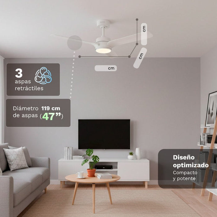 Ventilador De Techo Grunkel Skyeasy47 30w 3 Aspas 119cm 6 Velocidades