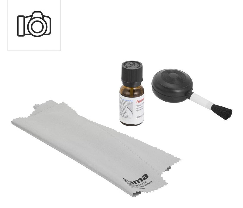 Hama Wet Set De Limpieza Para Camaras - Pincel Soplador - Bayeta De Microfibra - Limpiador Liquido - Incluye Bolsa