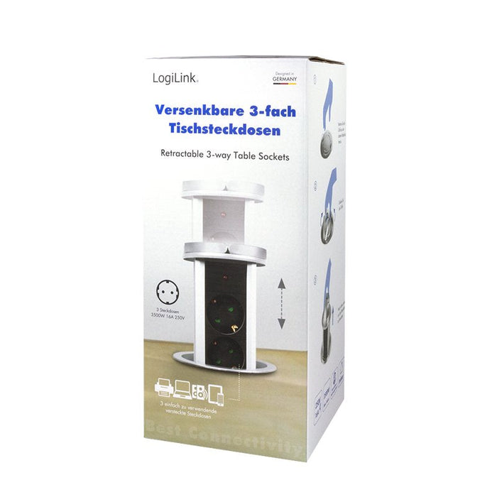 Regleta De Mesa Retractil 3 Tomas 1.8m Logilink Pl Schukox3/Ã 10cm Lps235a