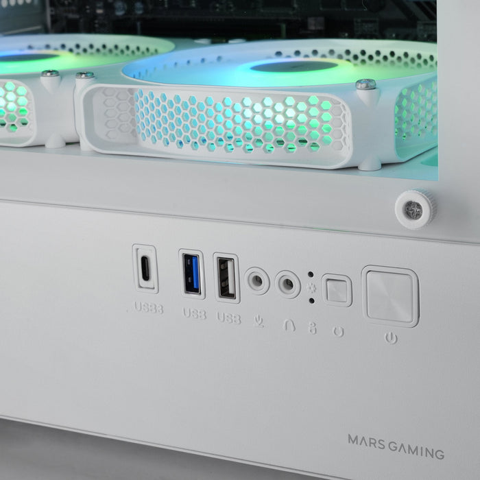 Caja Pc  Micro Atx Mars Gaming Mc-Vectorw Gpu Max 282mm Cristal Templado Mesh Argb Usb-C Blanco