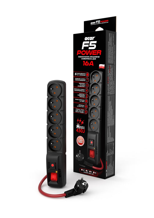 EAN 5904743405908 - ACAR F5 POWER Negro 5 salidas AC 230 V 5 m imagen 2