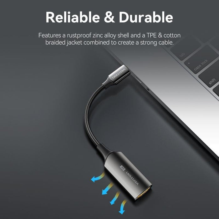 Cotton Braided Usb-C To Hdmi 8kcabl Converter 0.25m Black Zinc Alloy
