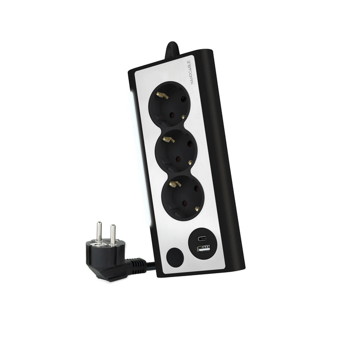 EAN 8433281011342 - Nanocable 10.37.0013-BK base múltiple 1,5 m 3 salidas AC Interior Aluminio, Negro imagen 1