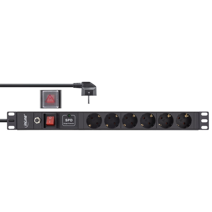 Regleta Inline De 19", 6 Vías, Protección Contra Sobretensiones Y Sobrecargas, Interruptor
