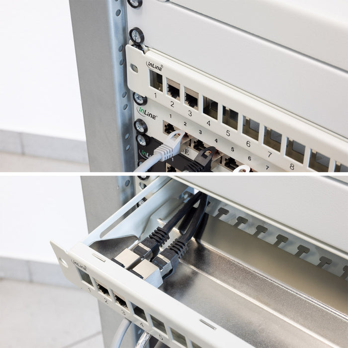 Patch Panel En Blanco Inline Con Extraíble 19" 24 Puertos 1u Gris Claro Ral7035