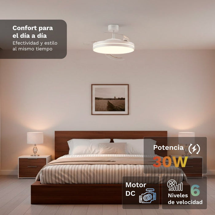 Ventilador De Techo Grunkel Skywhite42 30w 3 Aspas 106cm 6 Velocidades