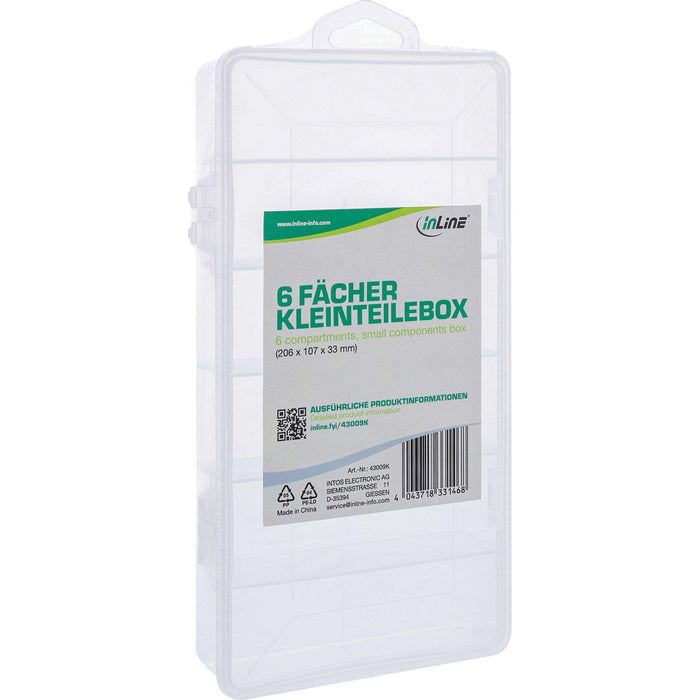 Inline® Small Components Box, 6 Compartments, 206x107x33mm, White