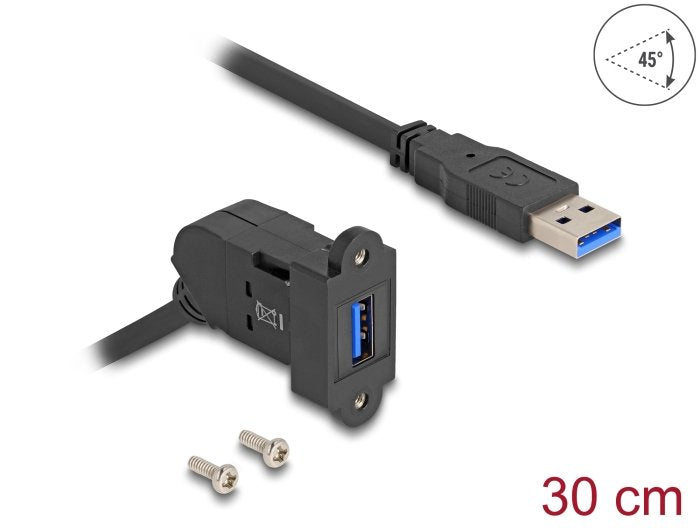 Delock Keystone Modul Usb 5 Gbps Typ-A Einbaubuchse 45° Gewinkelt Zu Typ-A Stecker Mit 30 Cm Cable Schwarz