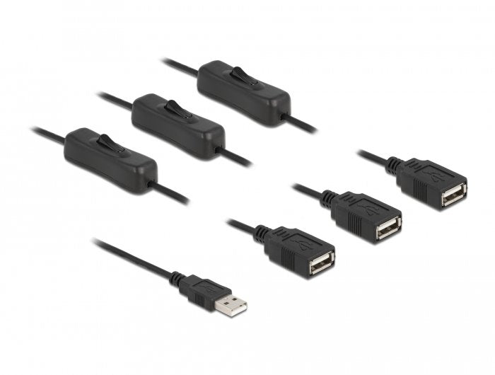 Delock Cable Usb Typ-A Stecker Zu 3 X Usb Typ-A Buchse Mit Schalter 1 M