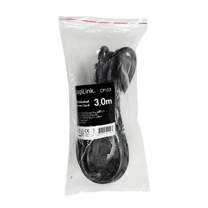 Logilink Power Cable, Cee 7 7 To Iec C19, Negro, 3 M