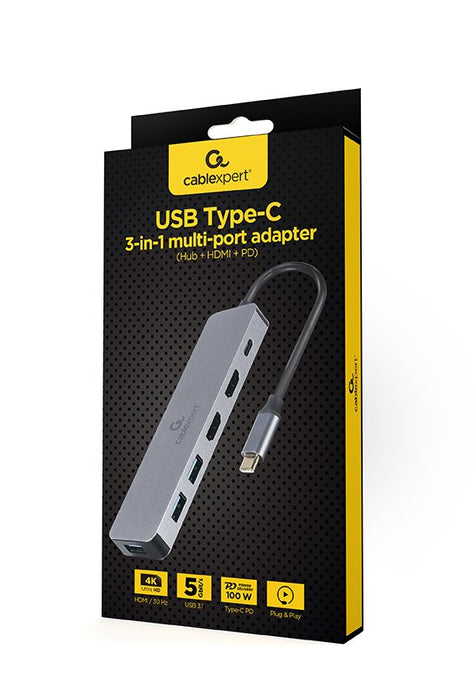EAN 8716309127080 - Gembird A-CM-COMBO3-03 hub de interfaz USB 3.2 Gen 1 (3.1 Gen 1) Type-C 5000 Mbit/s Gris imagen 3