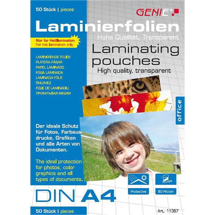 Genie Laminiertaschen 50 A4 - Folien 80 Mic.