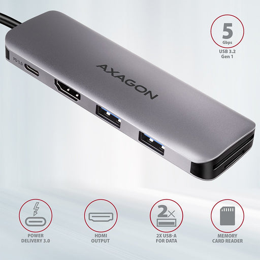 EAN 8595247906175 - Axagon HMC-5 base para portátil y replicador de puertos Alámbrico USB 3.2 Gen 1 (3.1 Gen 1) Type-C Gris imagen 2