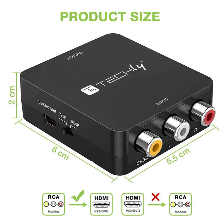 Techly Idata Spdif-6e3 Convertidor Av De Video Y Audio Compuesto 3x Rca A Hdmi 1080p