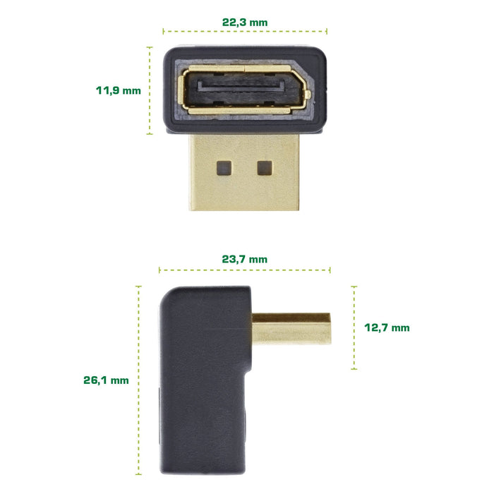 Adaptador Inline Displayport, Displayport Macho/Hembra En Ángulo Hacia Arriba