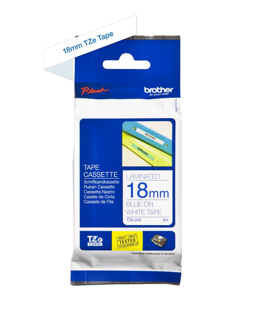 EAN 0012502625773 - Brother TZE-243 cinta para impresora de etiquetas Azul sobre blanco imagen 2