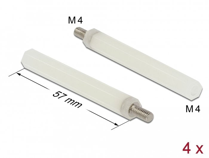 Delock 60239 Separador M4 X M4, Hexagonal, Interior / Exterior, 57 Mm Natural 4 Piezas