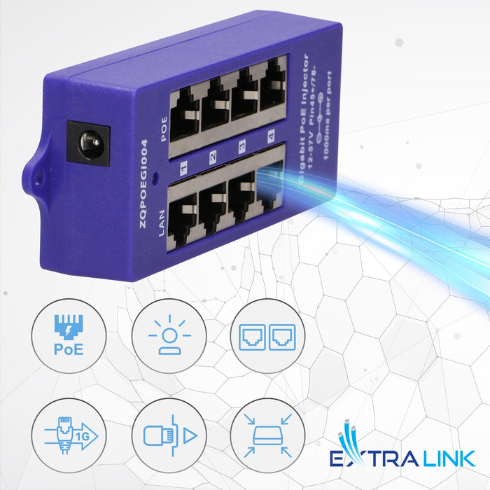 Extralink Poe Injector 4 Port Gigabit