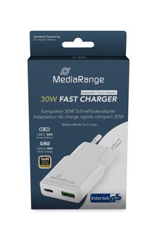 Mediarange Cargador 30w 2-Port 1x Usb-A 1x Usb-C Gan, Blanco