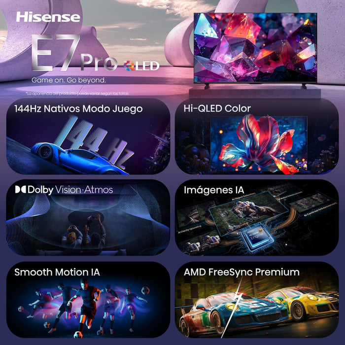 Hisense 43e7s Pro Hi-Qled-Fernseher (108 Cm (43 Zoll), Negro/Dunkelgris, Ultrahd/4k, Free-Sync-Premium, 144hz Panel) 43e7s Pro