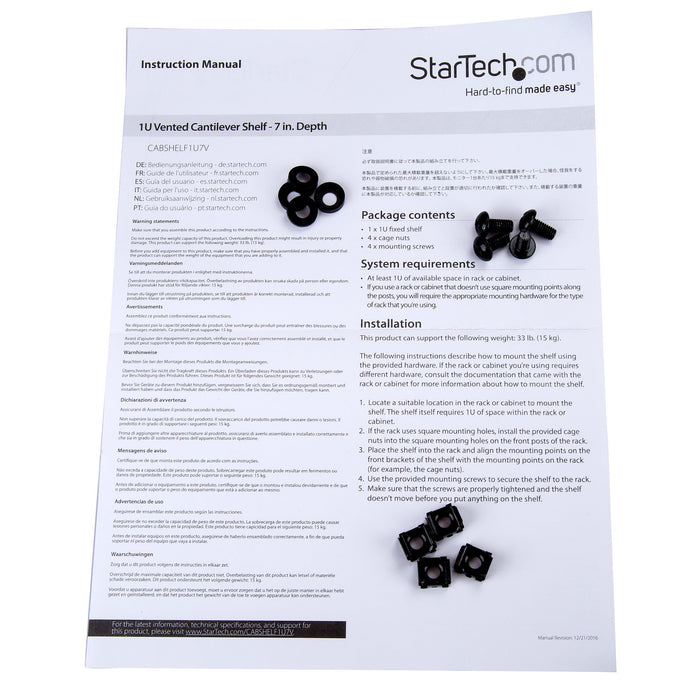 EAN 0065030870467 - StarTech.com CABSHELF1U7V accesorio de bastidor Cajón metálico para rack imagen 3